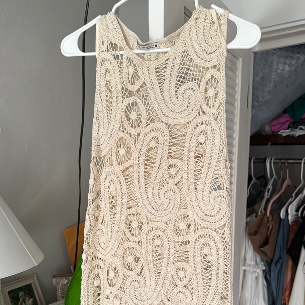 Zara Cream Crochet Dress worn once size Xs